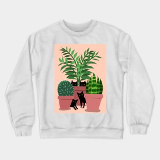 Black Cats and Potted Plants Crewneck Sweatshirt